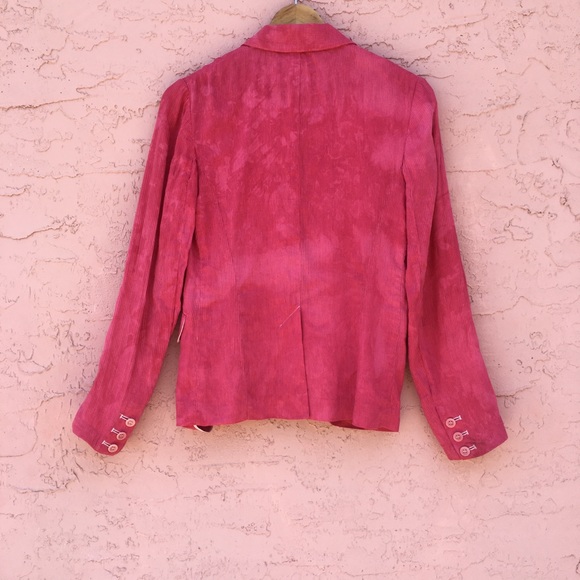 Theory Marbled Tie-Dye Blazer Red Pink Raspberry Linen Womens Size 2 - Picture 4 of 8